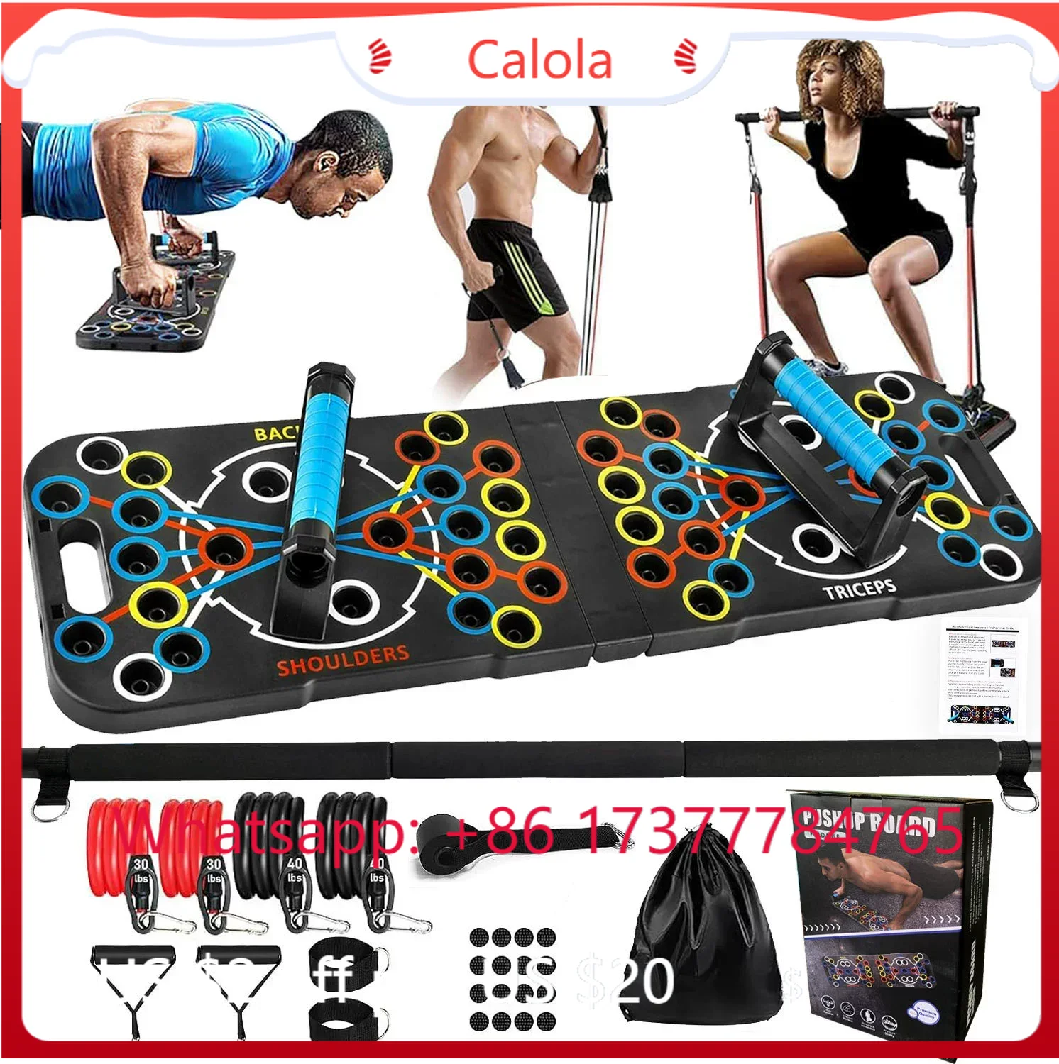 Pilates Bar Kit With Resistance Bands - Set Multifunzionale per Push-Up con Barra
