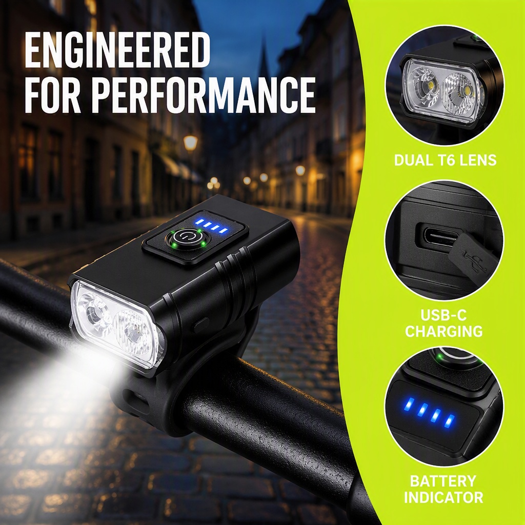 Rechargeable Bicycle Headlight 1000 Lumen - Luce per Bicicletta Ricaricabile USB, Faro