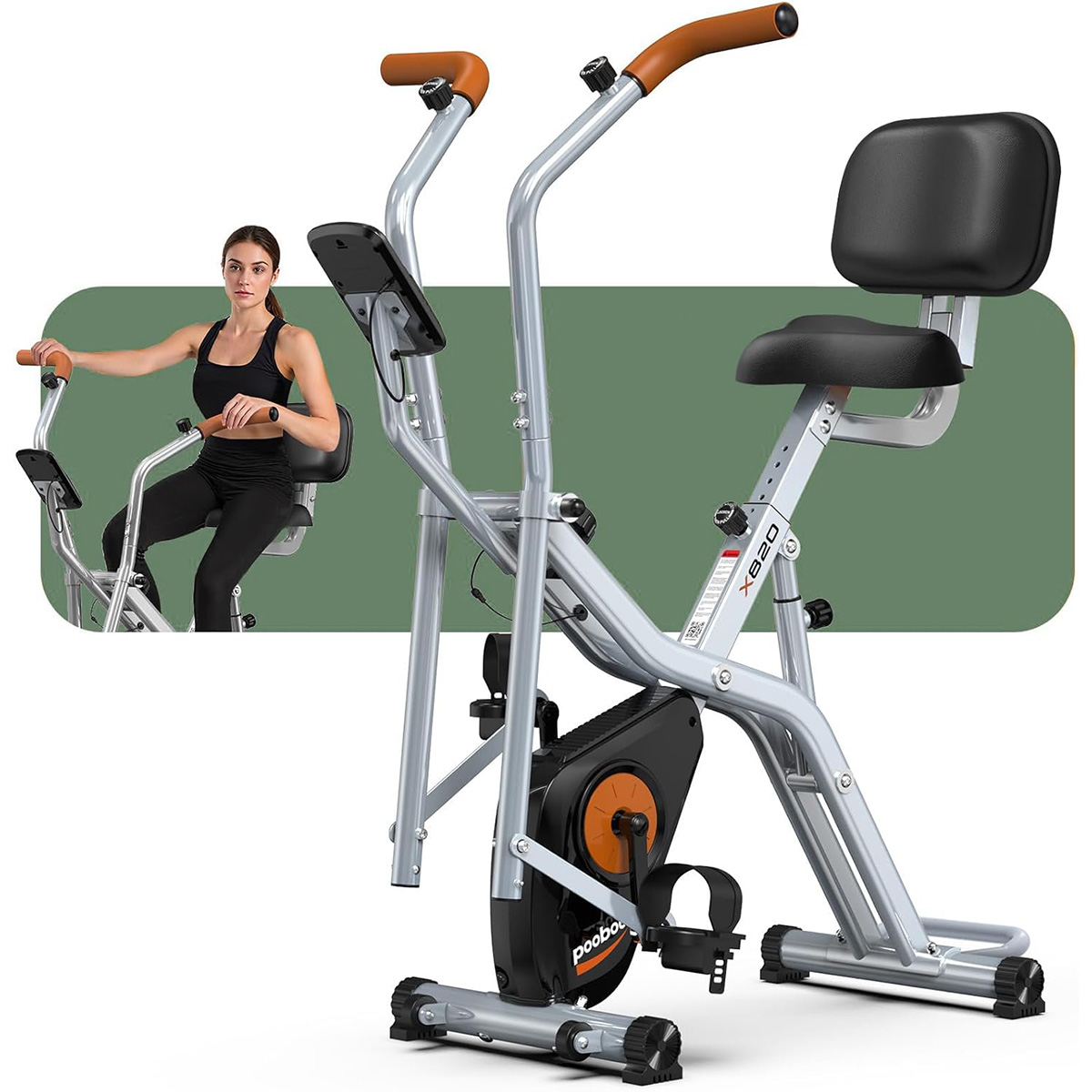 Exercise Bike Magnetic Resistance - Pooboo Cyclette Pieghevole 2-in-1, Modalità Ellittica